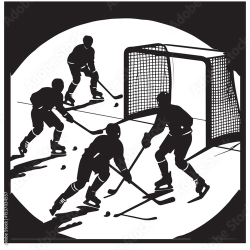 Silhouette of ice hockey players in action