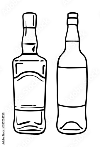 Vector Two outlined beverage bottles a classic for liquid containers.