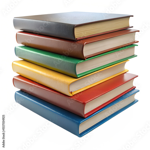 Stack of colorful hardback books isolated on transparent background