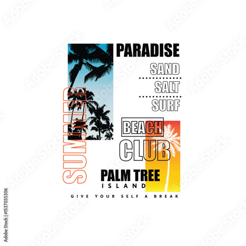 Beach Awesome Palm tree island typography summer text graphic poster design