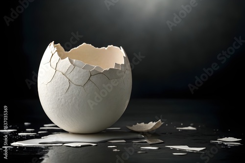 Cracked eggshell isolated on white with a broken concept of new life