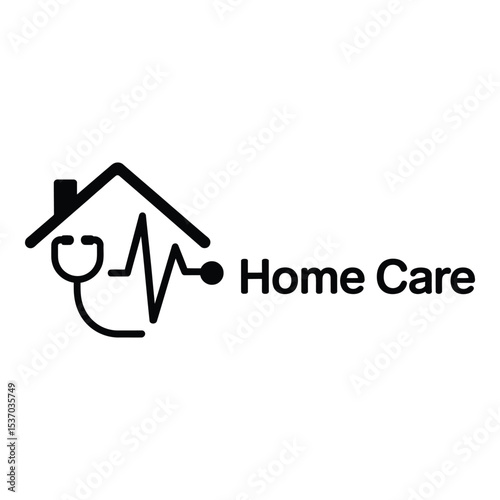 Home care logo with stethoscope and heartbeat isolated on white background