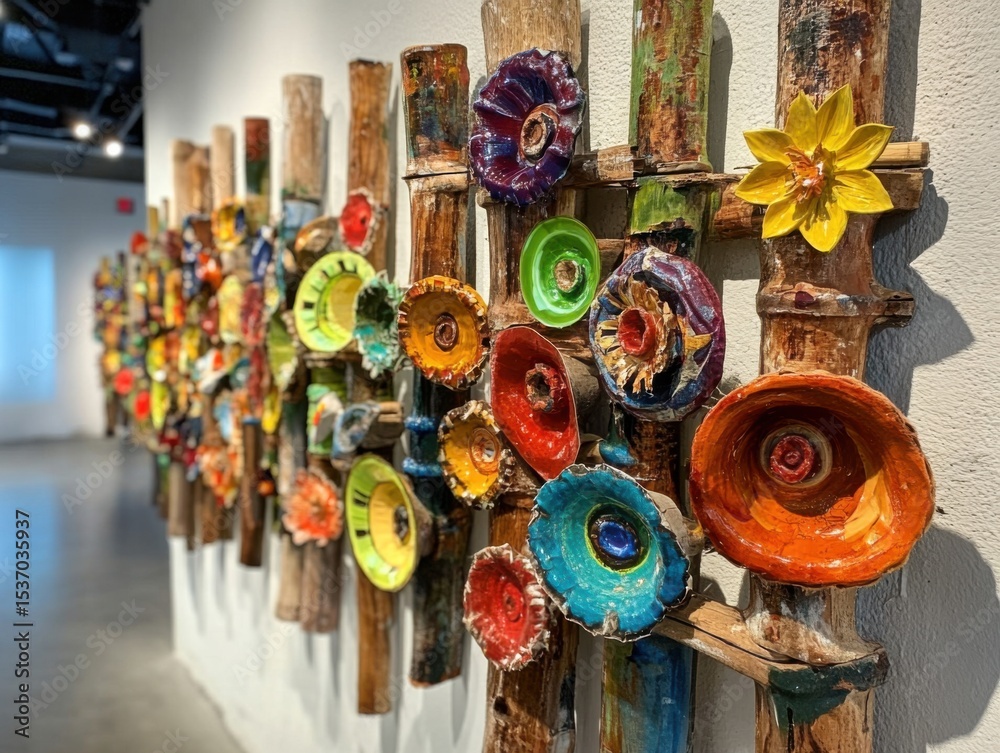 Naklejka premium Creative art made from recycled materials displayed in a gallery