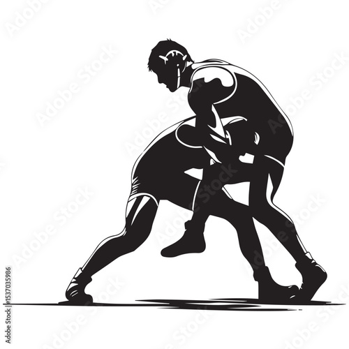 Silhouette of two wrestlers competing