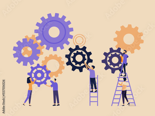Teamwork and Collaboration with Gears People Working Together to Build a Successful Business System and Achieve Common Goals