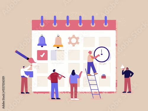 Teamwork on Schedule Planning and Time Management People Working Together to Meet Deadlines and Achieve Goals on Calendar