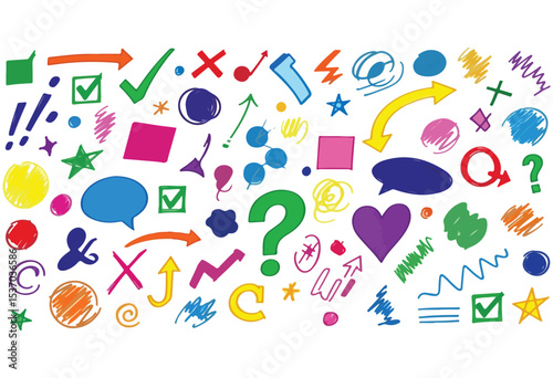 Colorful hand drawn symbols and arrows collection