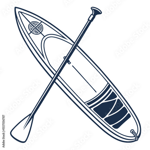 Stand up paddleboard and paddle icon summer water sports equipment