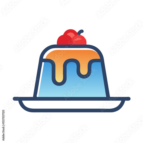 Delicious creamy pudding dessert with cherry topping on plate