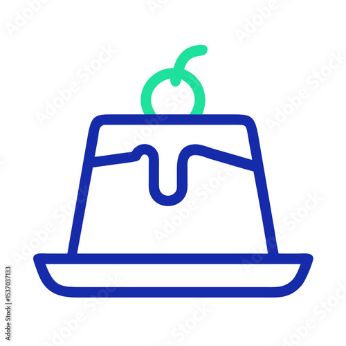Delicious pudding dessert icon with cherry topping, transparent background