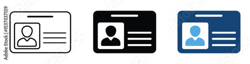 Set of Id card icon , Identification card icon. Identity document vector. Pass card identity. Face ID card. Identification card, driver's license icon.