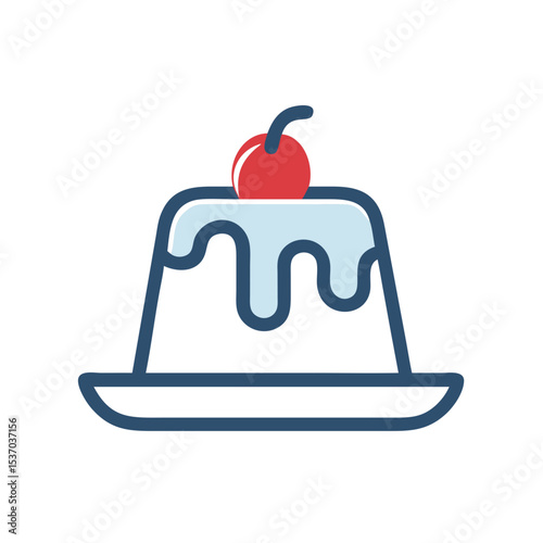 Delicious dessert pudding with cherry topping, isolated cutout image