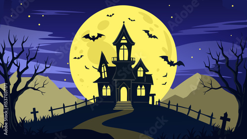 Halloween Spooky Nighttime Scene Horizontal Background