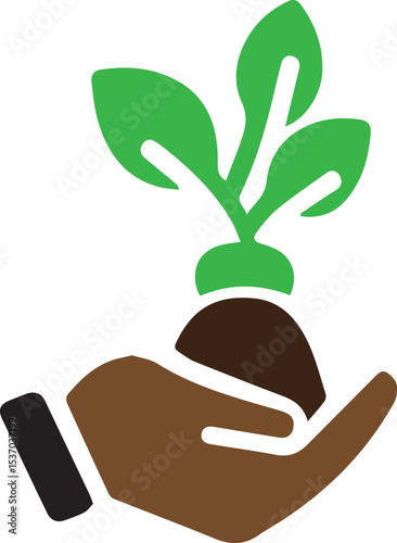 Set of plant icons in hands. Symbols of ecology and fertility. Seedlings in hands.