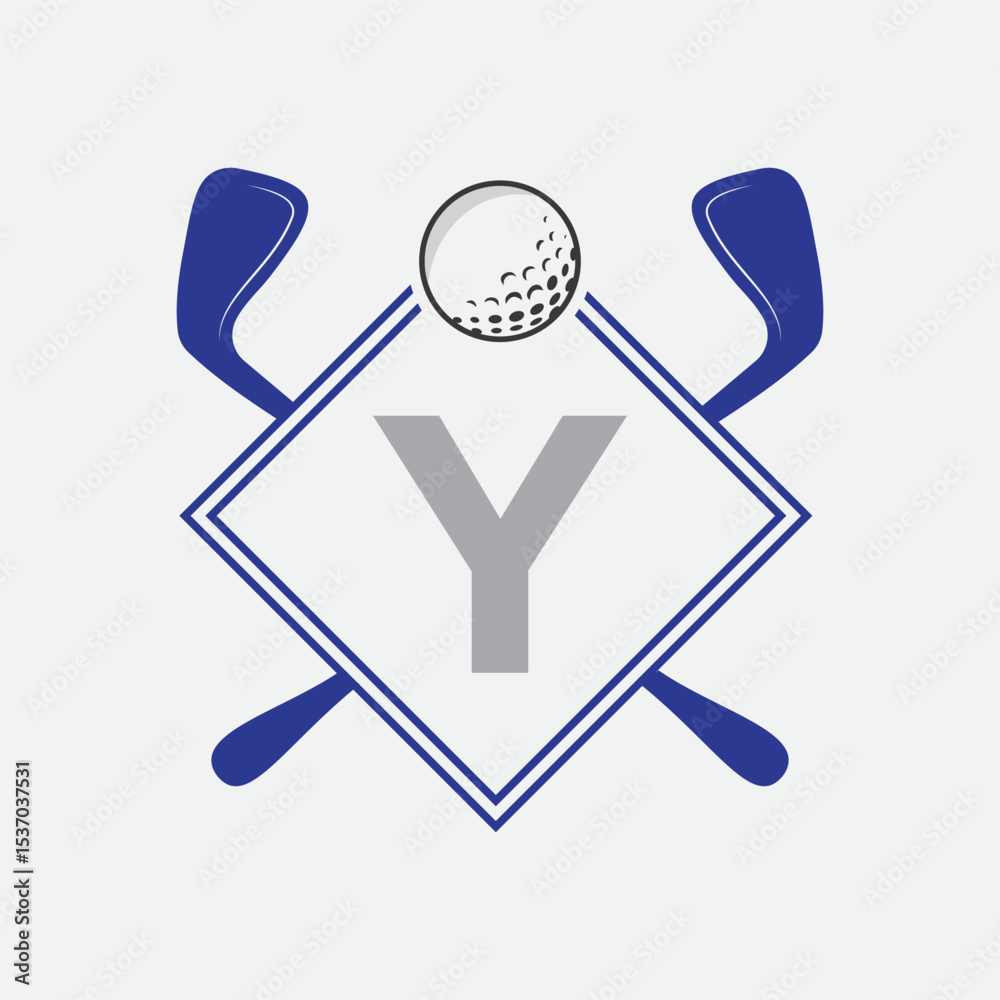 Fototapeta premium Golf Logo On Letter Y Vector Template. Golf Club Symbol, Golf Training Sign