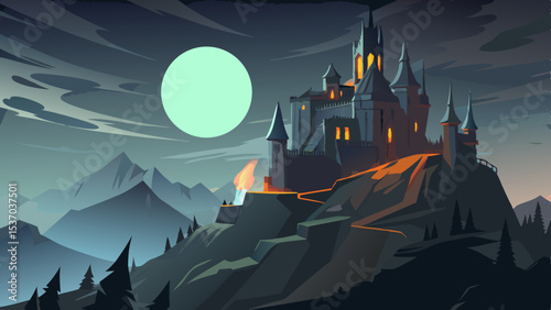 Halloween Spooky Nighttime Scene Horizontal Background