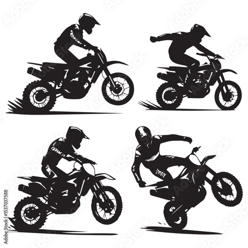 Motocross rider silhouettes action set