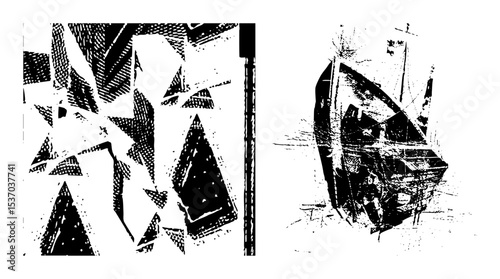 Vector Abstract geometric shapes and fragmented face .