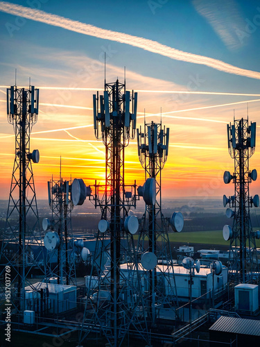 view of group bts antenna at sunset
