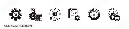 simple money gear management icon line set business financial cog wheel setting budget accounting strategy signs vector outline style illustration