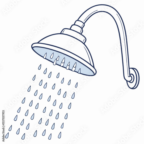 Overhead shower head with water droplets falling down