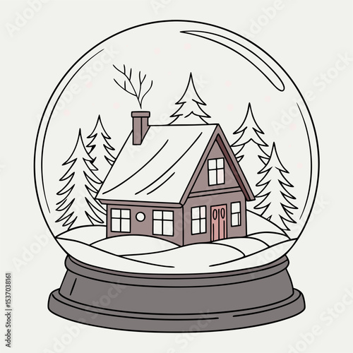 Cozy winter cabin snow globe illustration transparent background