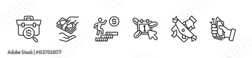 financial employee working salary icon line set job income money dollar flow vector illustration people working to get money earning symbol line design