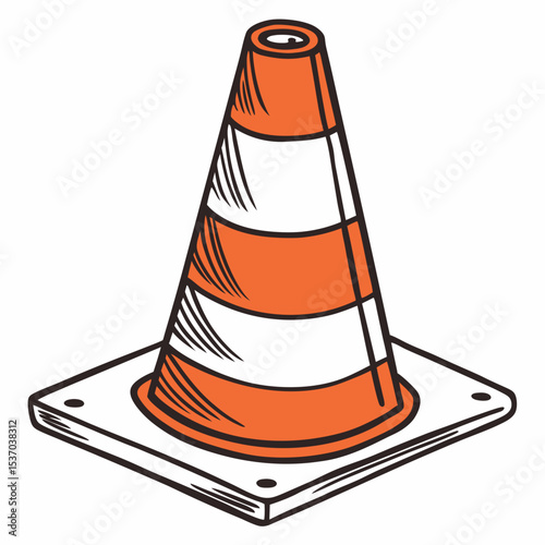 Illustrated traffic cone safety construction warning sign