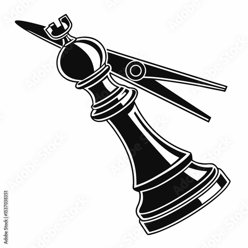 Chess piece king clothespin black and white graphic design