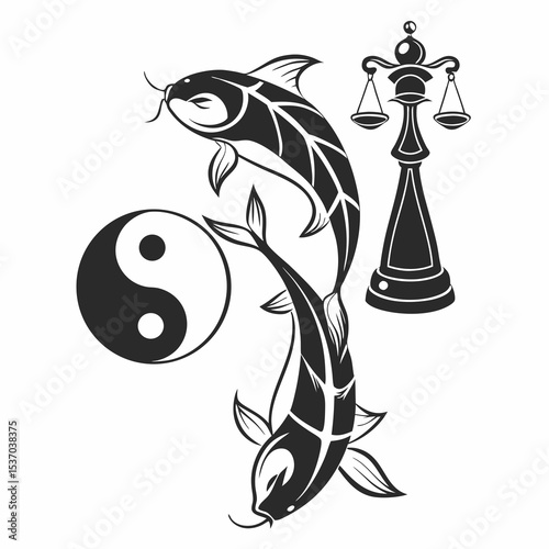 Two koi fish yin yang scales of justice tattoo design