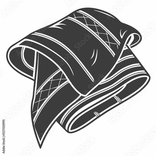 Folded tallit prayer shawl jewish religious symbol black and white illustration