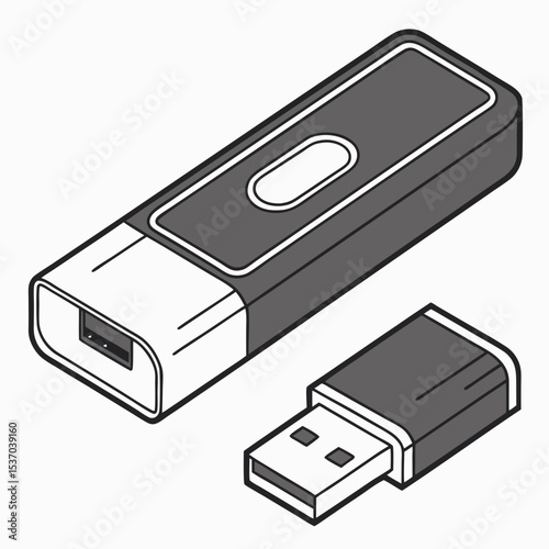 Modern usb flash drive and connector isometric illustration