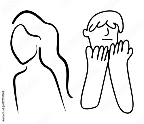 Vector Minimalist art depicts a person examining their feet.