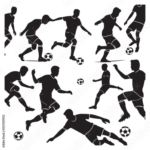 Soccer players action silhouettes collection
