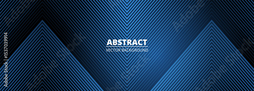 Dark blue modern geometric abstract wide banner with triangle stripes. Vector illustration background