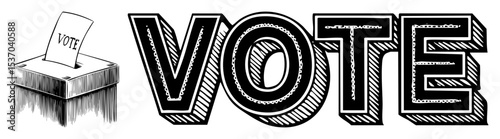 Vector Bold typographic spells VOTE alongside an illustrated ballot box.