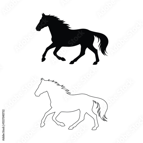 running horse silhouette vector graphic outline line art style on white background