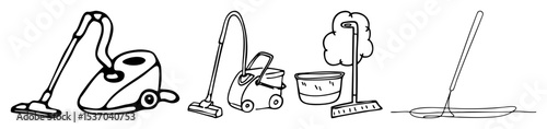 Vector Cleaning Tools Collection: Vector of Vacuum Mop and Bucket