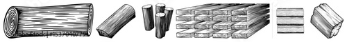 Vector Wood processing stages depicts logs planks lumber and boards.