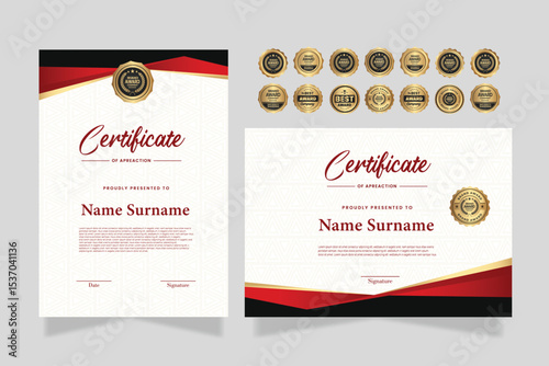 Elegant premium certificate design template with abstract geometrics border decoration. Suit for business, education, online course, award, employee certificate and much more