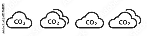 Cloud co2 reduction vector icon set. Reduce co2 gas line symbol. Carbon reduction cloud sign. Editable line vector illustration and PNG transparent