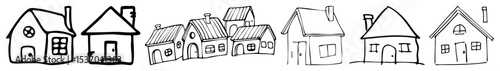 Vector Charming row of illustrated houses creates a whimsical street scene.