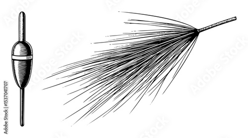 Vector Vintage fishing float and fly .