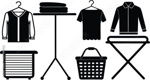 Laundry Day Essentials Vector Illustration with Clothes and Ironing Board