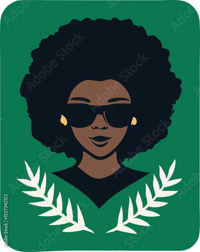 Confident Black Woman Portrait with Afro and Laurel – Juneteenth Tribute

