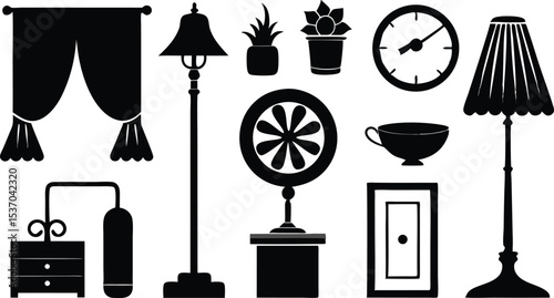 Home Interior Vector Illustration with Furniture, Plants, and Decor