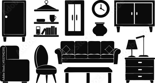 Living Room Vector Illustration with Furniture and Home Decor Items