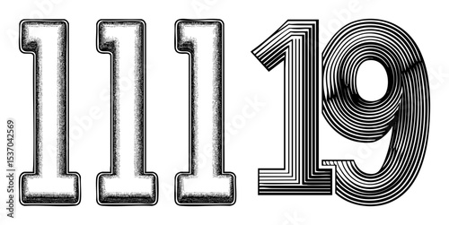 Vector Bold numerals eleven and nineteen are presented as layered vector designs.