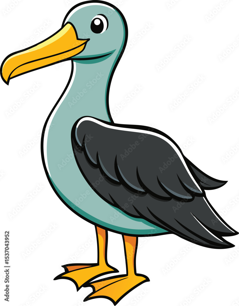 Obraz premium Cartoon Seagull Vector Illustration with Gray Feathers and Yellow Beak Art