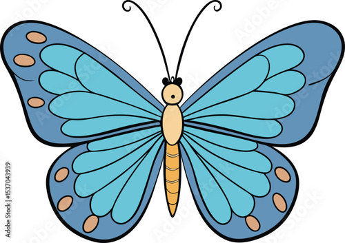 Cartoon Butterfly Vector Illustration with Blue Wings and Brown Spots Art